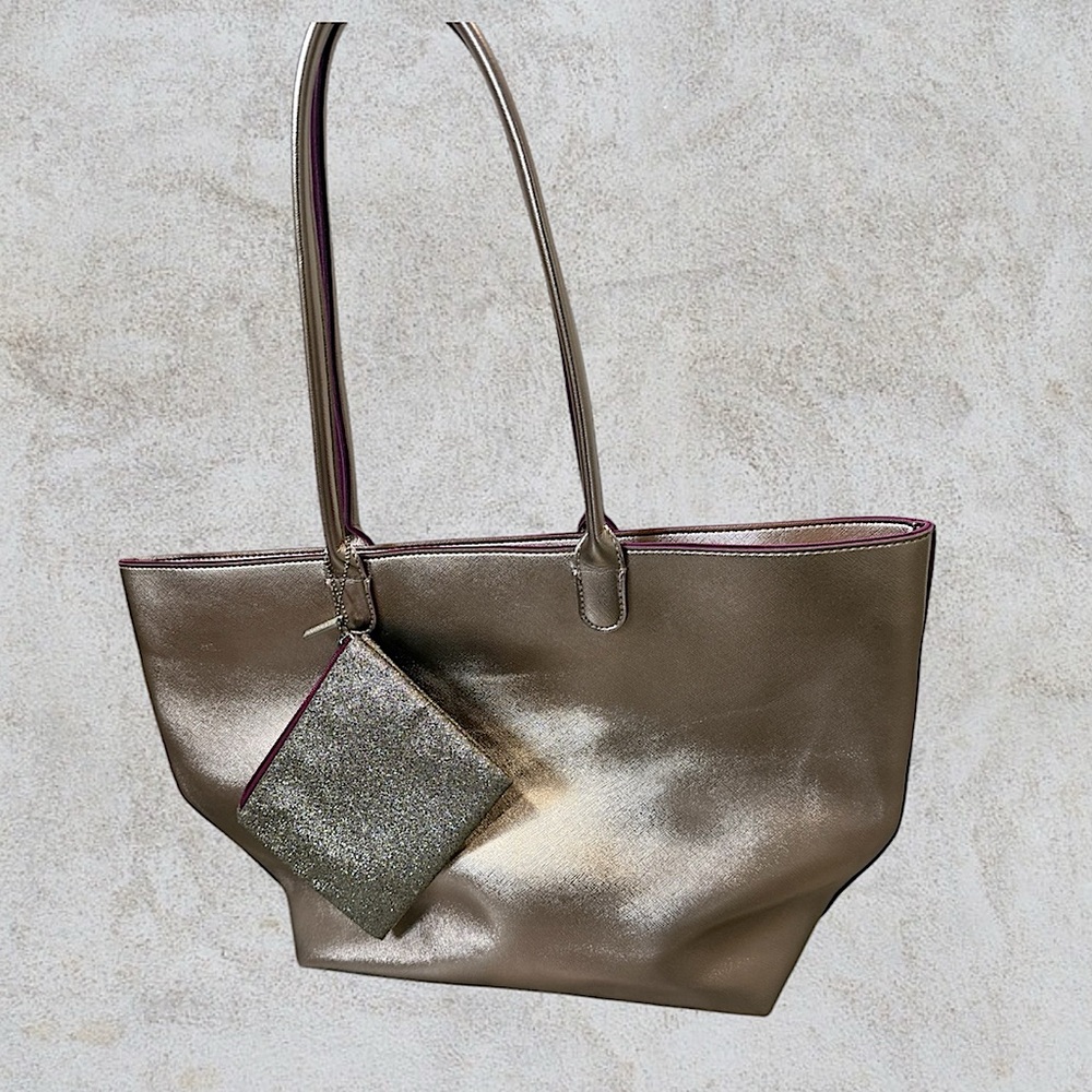 Bath and Body Works Rose Gold Tote Bag Purse / Beach Bag Sparkly Pouch